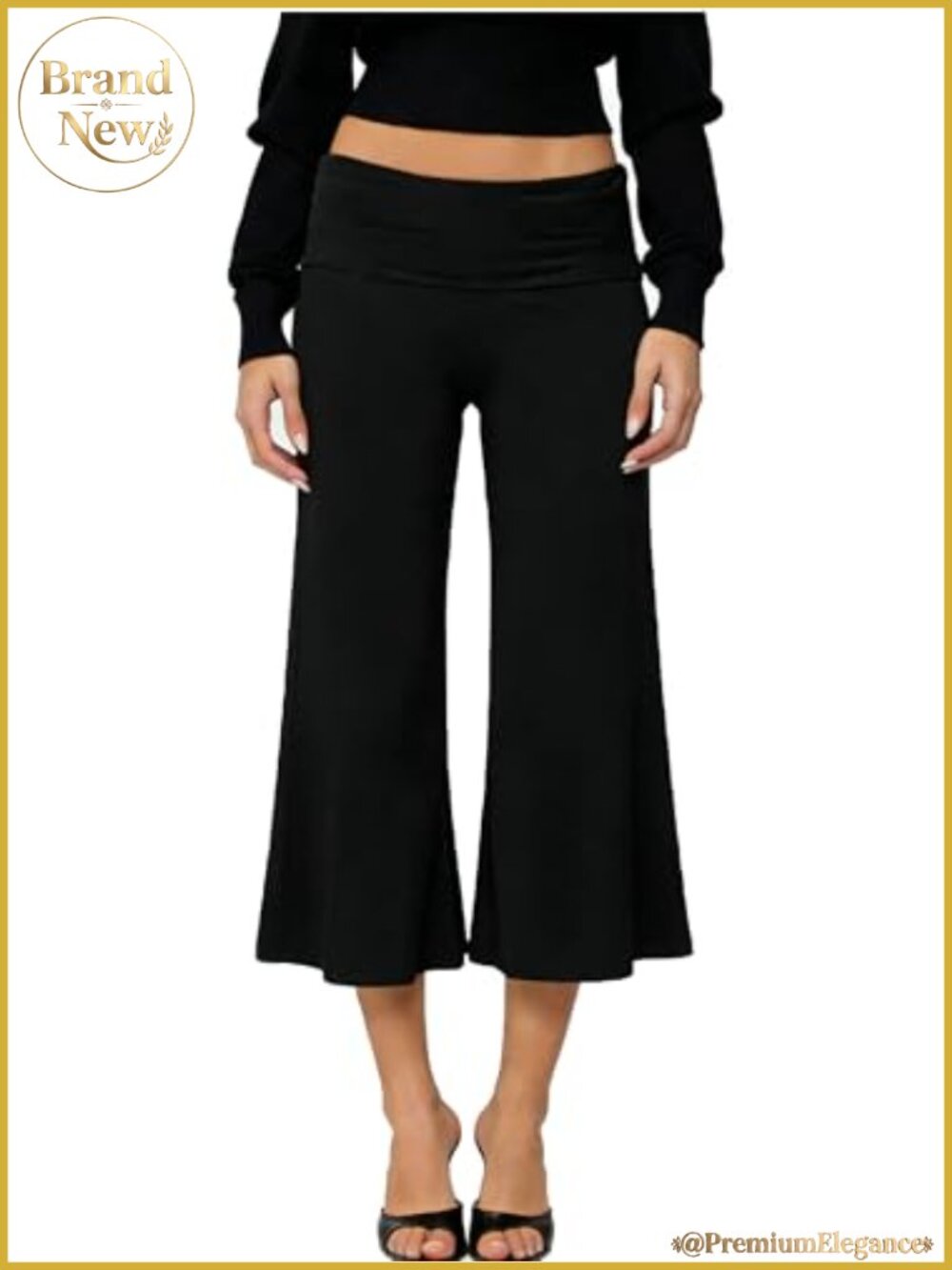 Wide Leg Low Rise Flowy Capri Gaucho Pants Foldover Skirt